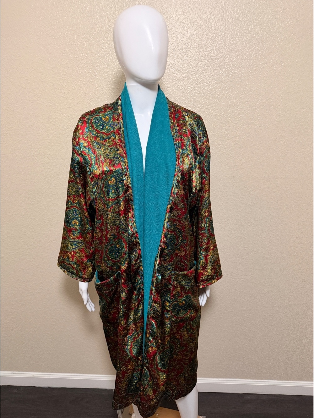 Vintage 90s Victoria's Secret Gold Label Paisley Terry Lined Robe OS